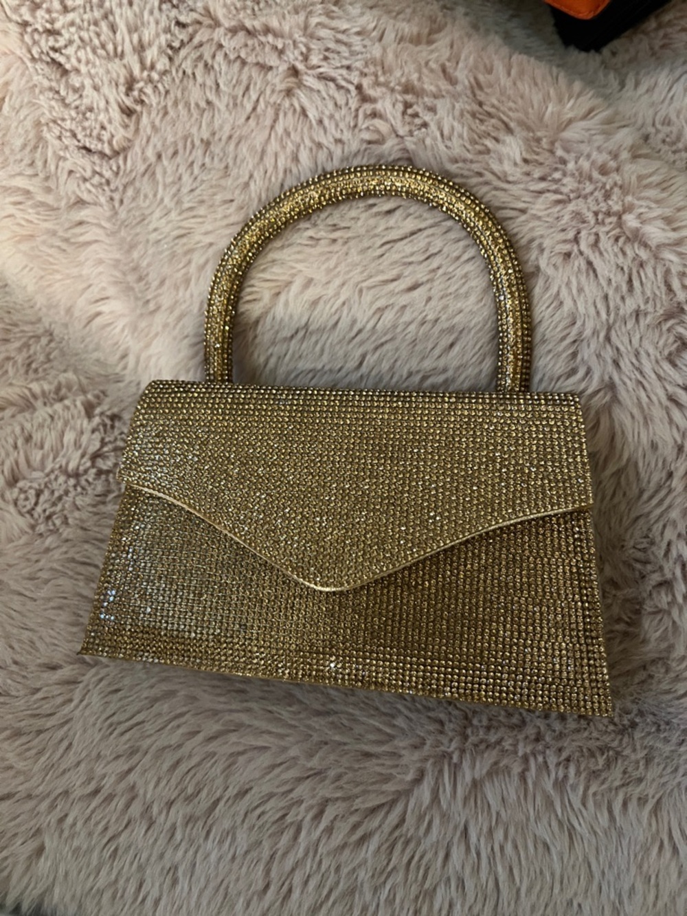 Steve Madden Gold Crystal-Embellished Top Handle Clutch